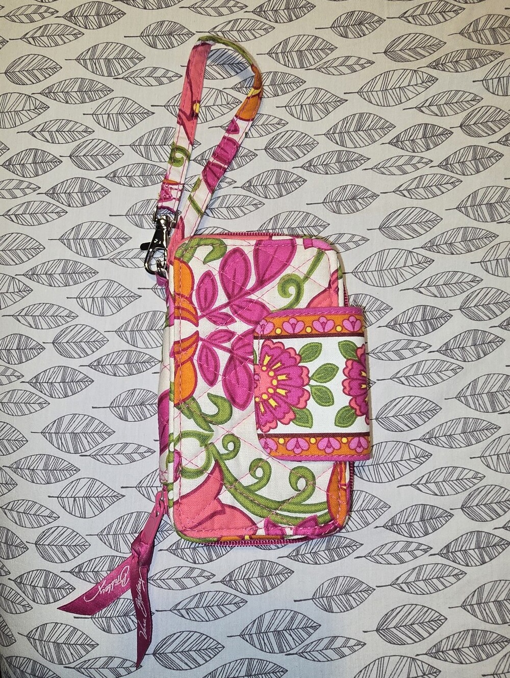 Vera Bradley Floral Quilted Wristlet Wallet- Pink & Green